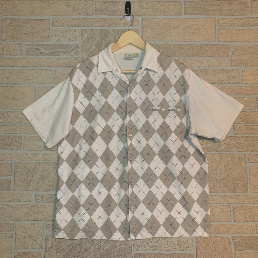 Vintage Haband Argyle Snaps Short Sleeve Shirt L
